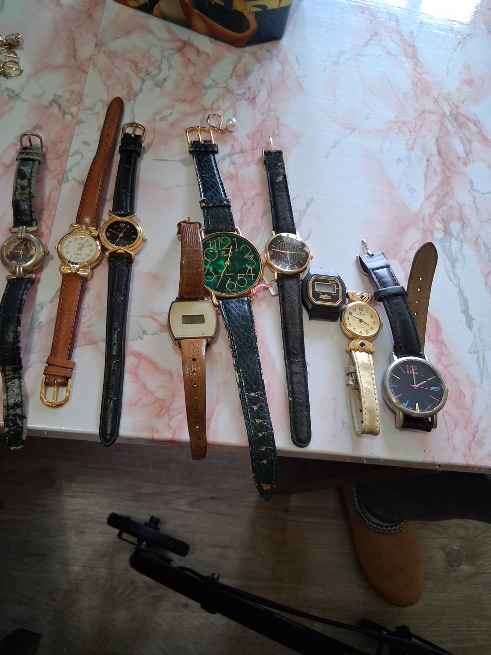 Source Unknown Women's Watch Lot with Green Accent and Black Straps